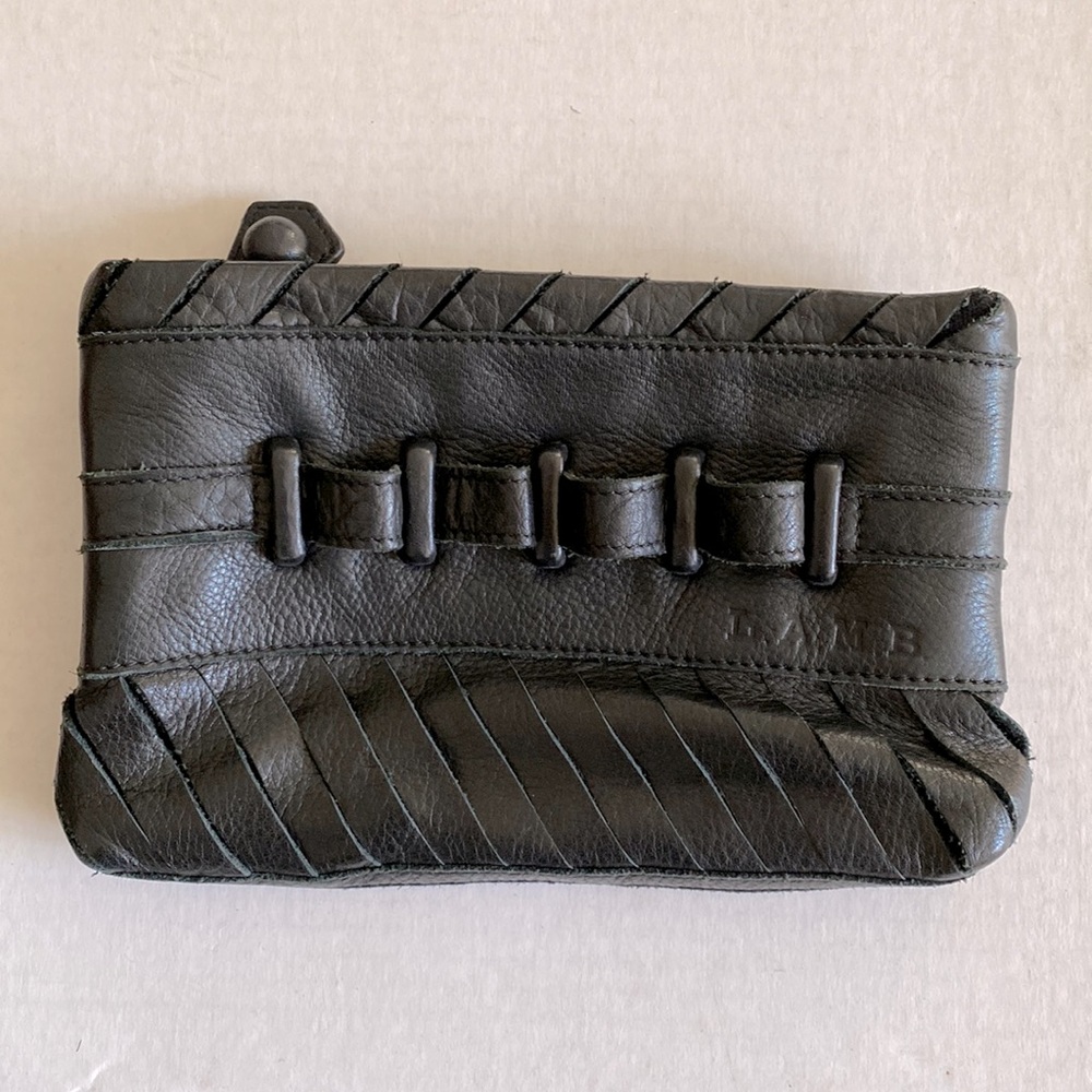 LAMB clutch purse black leather